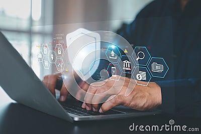 Cyber security data protection online computer network and personal privacy user access key protect and hacker cybercrime prevent Stock Photo