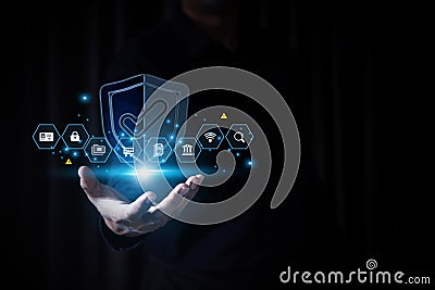 Cyber security data protection online computer network and personal privacy user access key protect and hacker cybercrime prevent Stock Photo