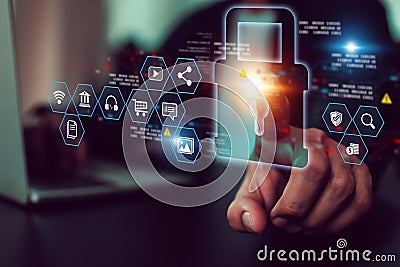 Cyber security data protection online computer network and personal privacy user access key protect and hacker cybercrime prevent Stock Photo