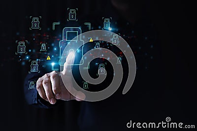 Cyber security data protection online computer network and personal privacy user access key protect and hacker cybercrime prevent Stock Photo