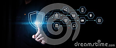 Cyber security data protection online computer network and personal privacy user access key protect and hacker cybercrime prevent Stock Photo