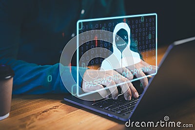 Cyber security digital crime by an anonymous hacker concept. User use a laptop trying type the username and password. Stock Photo