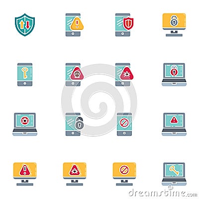 Cyber security elements collection, icon set Vector Illustration