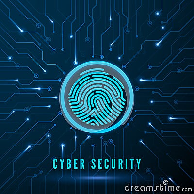 Cyber Security. Fingerprint Scanning Identification System. Finger Print on Circuit. Biometric Authorization and Security Concept Vector Illustration