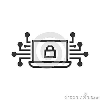 Cyber security icon in flat style. Padlock locked vector illustration on white isolated background. Laptop business concept Vector Illustration