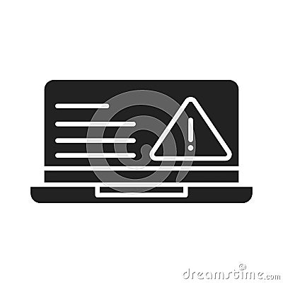 Cyber security and information or network protection laptop warning caution silhouette style icon Vector Illustration