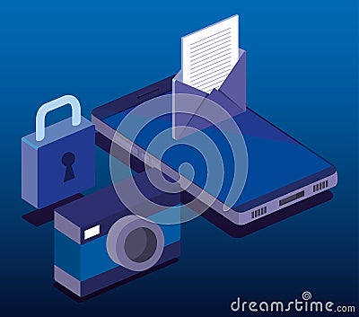 Cyber security isometrics icons Vector Illustration