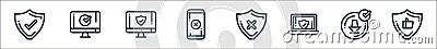 cyber security line icons. linear set. quality vector line set such as like, down arrow, laptop, cross, smartphone, led, led Vector Illustration