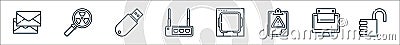 cyber security line icons. linear set. quality vector line set such as open, scraping, risk, processor, wifi router, pendrive, Vector Illustration
