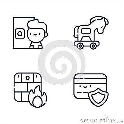cyber security line icons. linear set. quality vector line set such as safe, firewall, trojan Vector Illustration