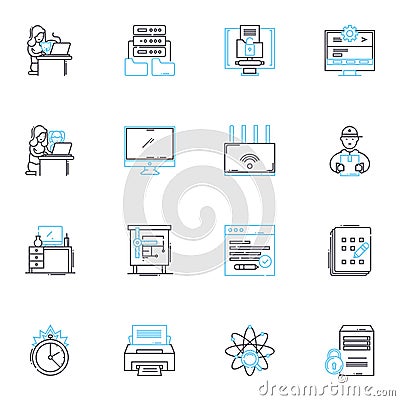 Cyber security linear icons set. Encryption, Firewall, Malware, Passwords, Phishing, Vulnerability, Cybercrime line Vector Illustration