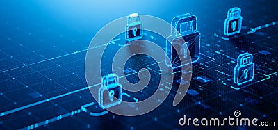 Cyber security Lock Icon. Digital Privacy and Data Protection. Padlock Symbol and Binary Code Stock Photo