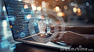 Cyber security network. Data protection concept. Digital padlock on internet technology networking Stock Photo
