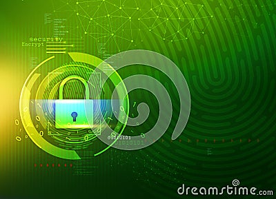 Cyber security, network protection concept, bio metric system, data protection, privacy, green color digital abstract background Cartoon Illustration