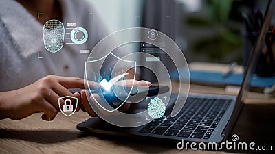 Cyber security and network protection with cybersecurity experts working on secure access internet to protect servers against Stock Photo