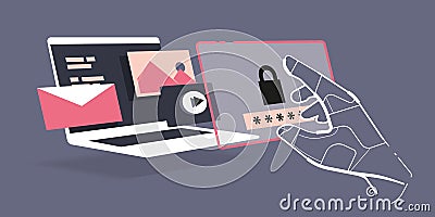 Cyber security, online safety, computer and data protection, secure connection, Isometric illustration Vector Illustration