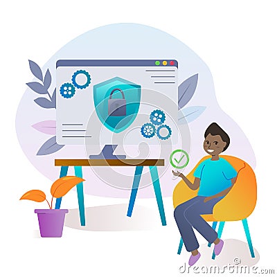 Cyber security and password strength concept. Person secures computer with strong password. User protecting personal Vector Illustration