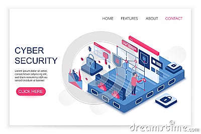 Cyber security, personal cloud data saving, privacy security concept 3d isometric web template vector illustration Vector Illustration