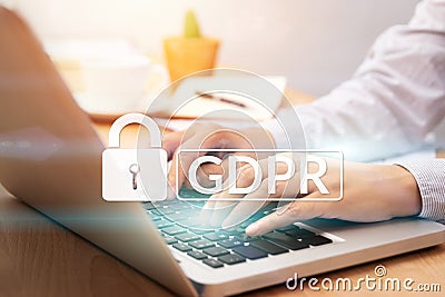 Cyber security and privacy concept. people using personal computer with text GDPR or General Data Protection Regulation text Stock Photo