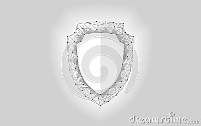 Cyber security safety shield low poly. Polygonal geometric glowing guard save from internet attack antivirus. Gray white Vector Illustration