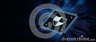 Cyber Security Shield on Digital Screen Data Protection Business Technology Privacy concept Stock Photo