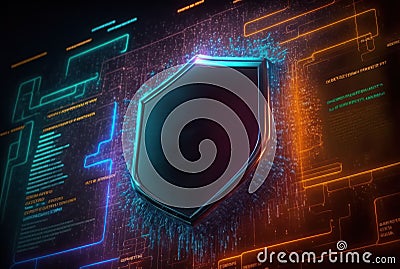 Cyber ??security, shield lock in polygon style, futuristic concept of internet privacy or cyber protection background Stock Photo