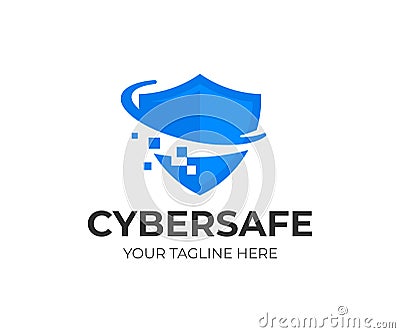 Cyber security shield logo design. Information and network protection vector design Vector Illustration