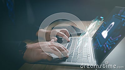 Cyber security technology digital information, lock mark cybersecurity internet, protect attacks from a hacker. concept of Stock Photo