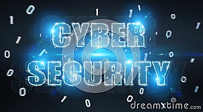Cyber security text hologram 3D rendering Stock Photo