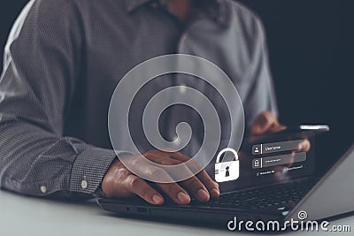 cyber security in two-step verification, Login, User, identification information security and encryption Stock Photo