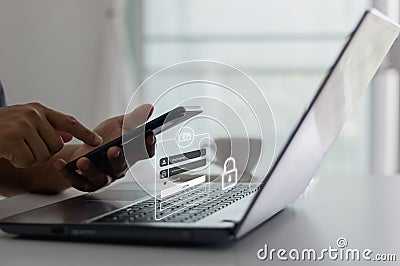 cyber security in two-step verification, Login, User, identification information security and encryption Stock Photo