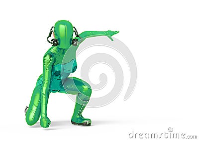 Cyber soldier female crouching with copy space Cartoon Illustration