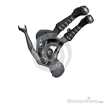 Cyber soldier female jumping on the air Cartoon Illustration