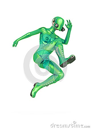 Cyber soldier female jumping Cartoon Illustration