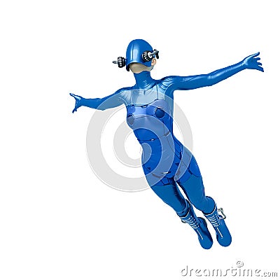 Cyber soldier female is jumping to fly Cartoon Illustration