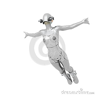 Cyber soldier female is jumping to fly Cartoon Illustration