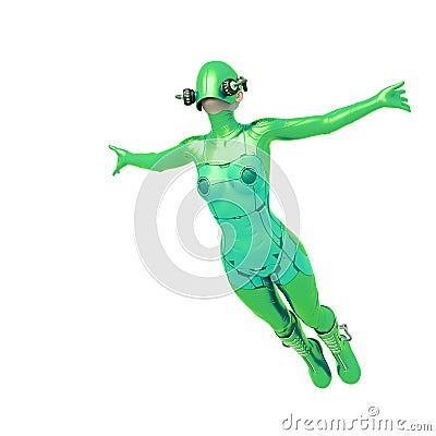 Cyber soldier female is jumping to fly Cartoon Illustration