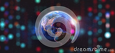 Cyber space of outer orbits. Information flows of the digital universe Cartoon Illustration