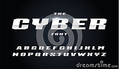 Cyber style letters set. Bold italic steel alphabet with slant. Font for fast and power effect, auto sport and new Vector Illustration