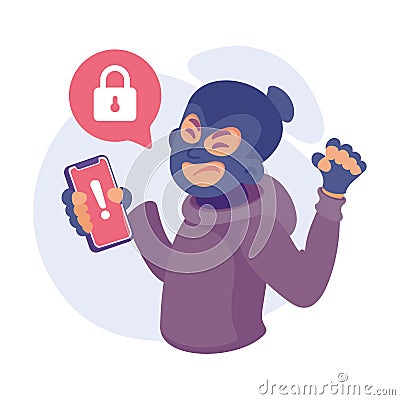 Cyber Swindler Man in Mask Hacking Internet Steal Money Vector Illustration Vector Illustration
