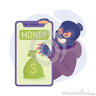 Cyber Swindler Man in Mask Hacking Internet Steal Money Vector Illustration Vector Illustration