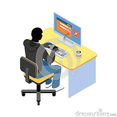 Cyber Thief Workplace Composition Cartoon Illustration