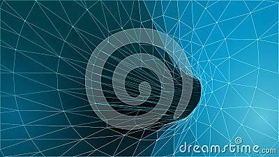 Cyber tunnel time jump sci-fi concept. 3D speed movement mesh grid digital cyber abstract movement. Geometric circle Vector Illustration