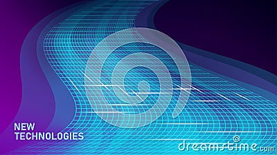 Cyber tunnel time jump sci-fi concept. 3D speed movement mesh grid digital cyber abstract movement. Geometric circle Vector Illustration
