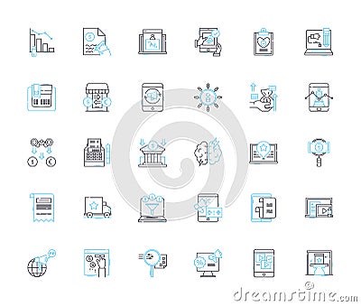 Cyber universe linear icons set. Virtuality, Netizens, Cyberspace, Interconnectivity , Techno-culture, Cybernetics Vector Illustration