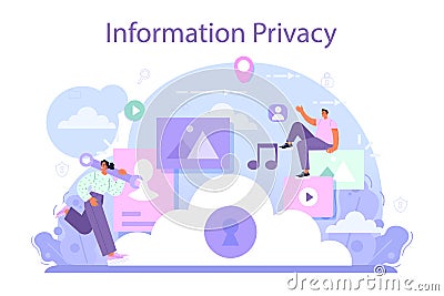 Cyber or web security specialist. Digital data and database safety. Vector Illustration