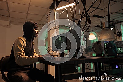 Cyberattack, hacker stealing government database information, data breach Stock Photo