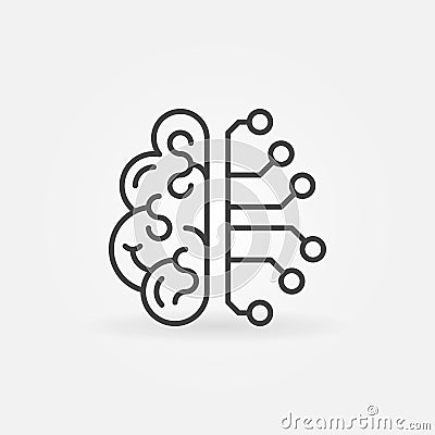 Cyberbrain outline icon - vector artificial intelligence brain Vector Illustration