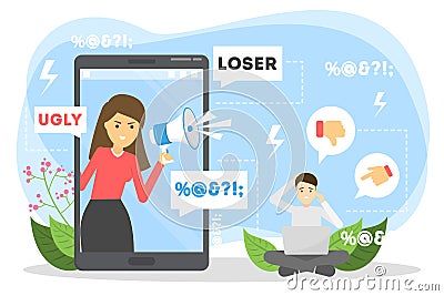 Cyberbullying concept. Idea of harassment in the internet Vector Illustration