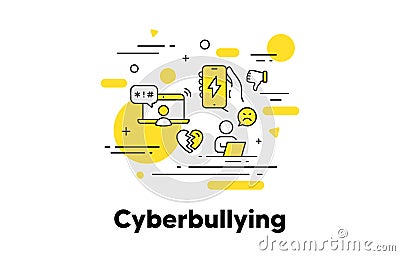 Cyberbullying line icon. Online gossip, hate and bully concept illustration. Vector Vector Illustration